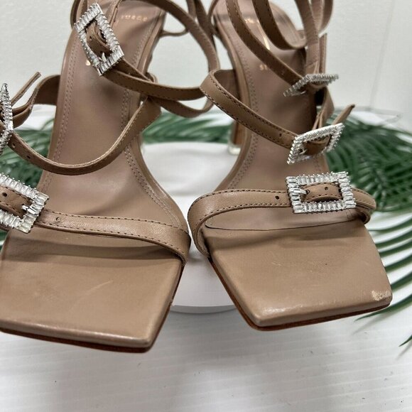 BLACK SUEDE STUDIO Livia Tan Leather Sandals With Crystal Buckles Size 37 - Picture 4 of 13
